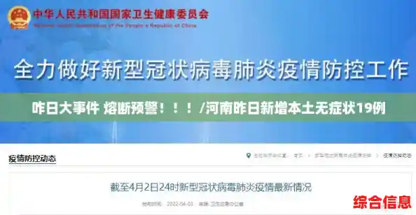 咋日大事件 熔断预警!!!/河南昨日新增本土无症状19例 咋日大事件 熔断预警!!!/河南昨日新增本土无症状19例