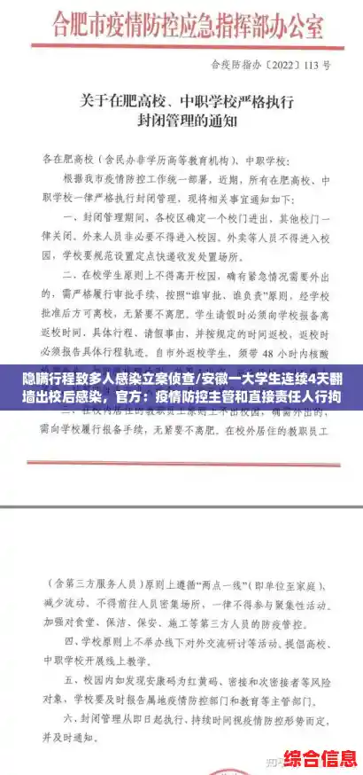 隐瞒行程致多人感染立案侦查/安徽一大学生连续4天翻墙出校后感染，官方：疫情防控主管和直接责任人行拘