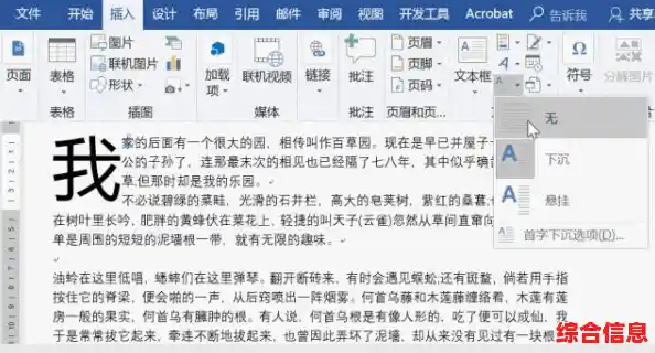 Word文档首字下沉设置,word文档中的首字下沉